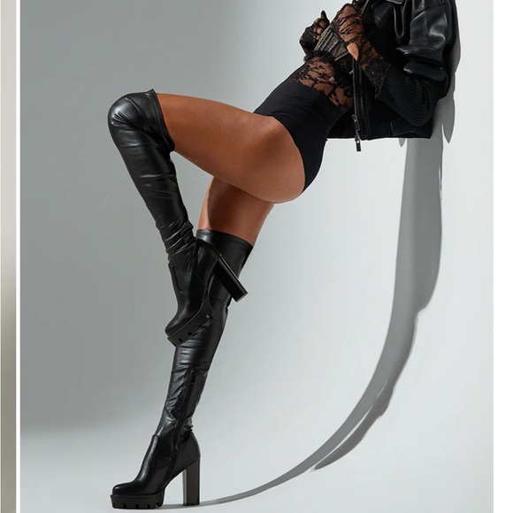 Azalea Wang Shoes - Women's Black Over-the-Knee Platform Boots with High Block Heel Also in brown!
